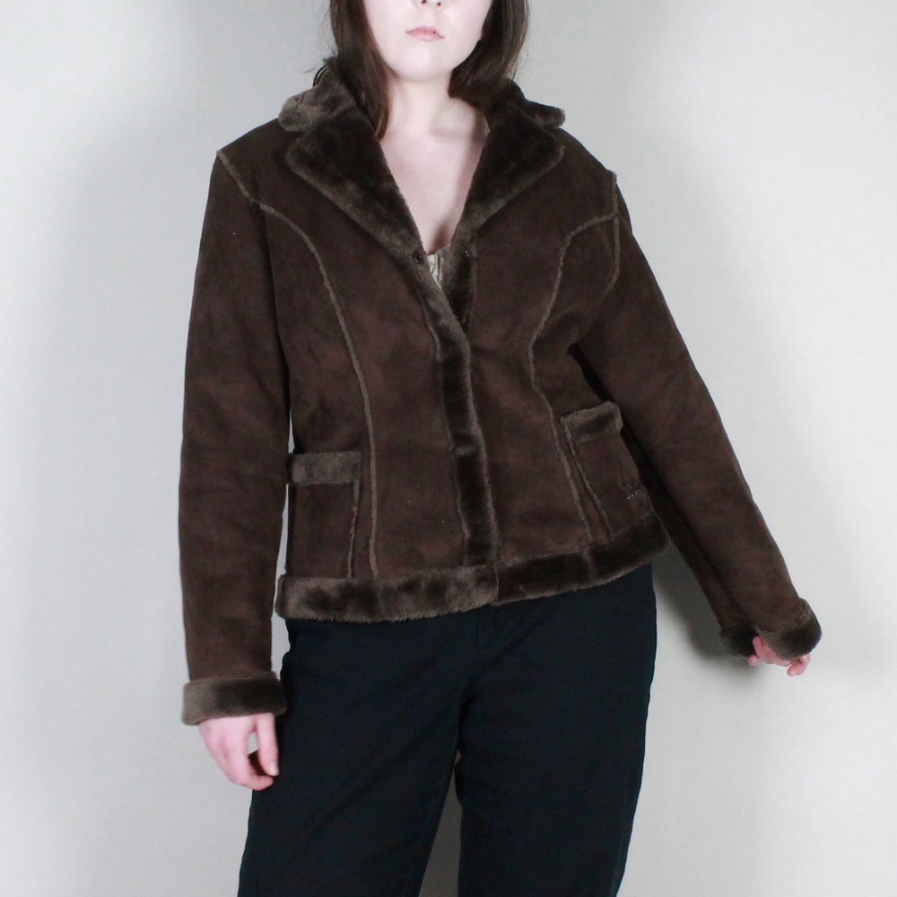 Dark Brown Y2K Faux Fur Suede Jacket